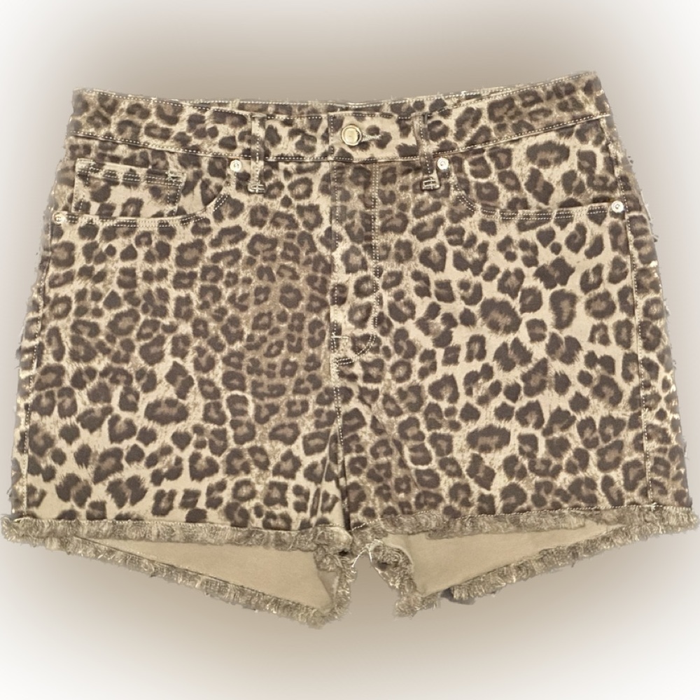 Good American Green Leopard Cutoff Shorts sz 14/32
